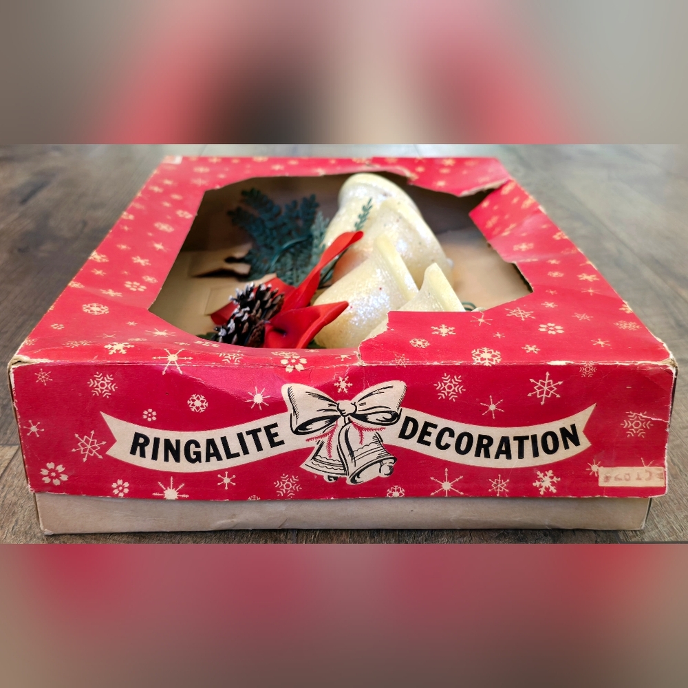 Vintage Ringalite Lighted Christmas Adorn Bells Swag Mica Glitter Original Box - Picture 4 of 9